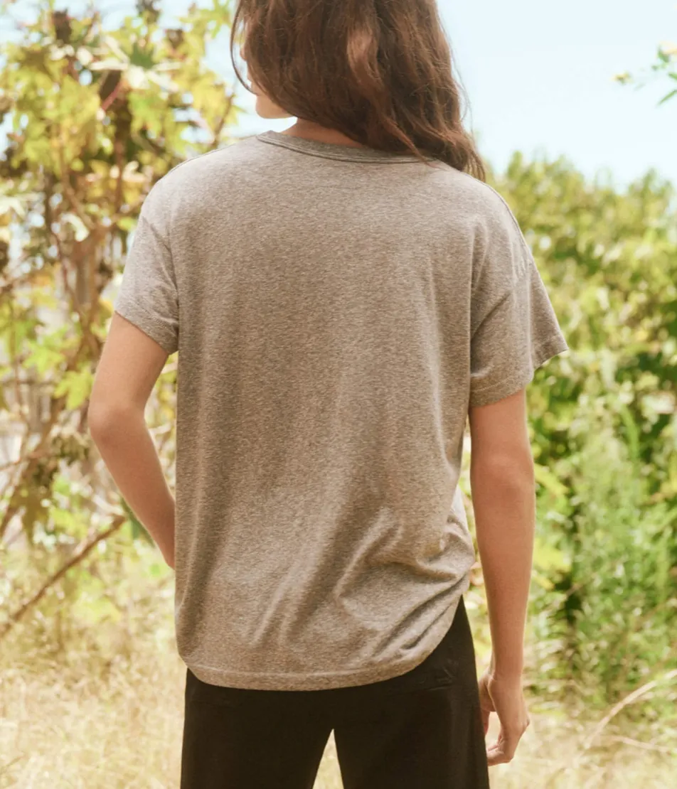 The Boxy Crew with Sunflower Embroidery, Heather Grey
