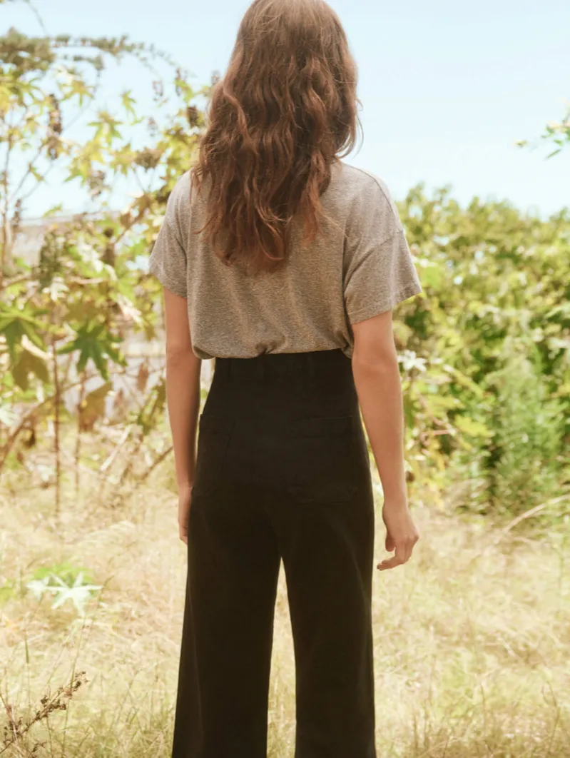 The Boxy Crew with Sunflower Embroidery, Heather Grey