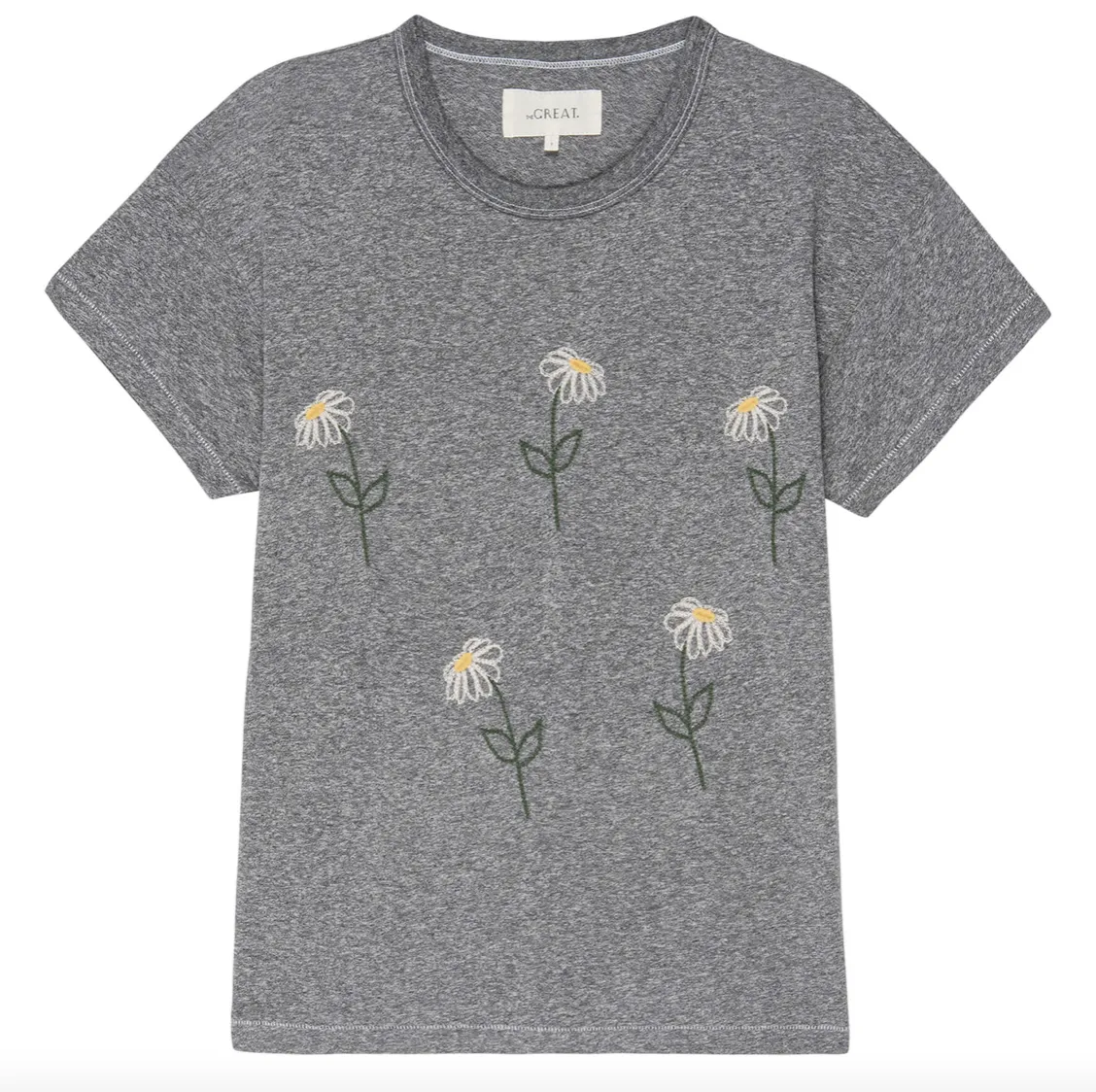 The Boxy Crew with Sunflower Embroidery, Heather Grey