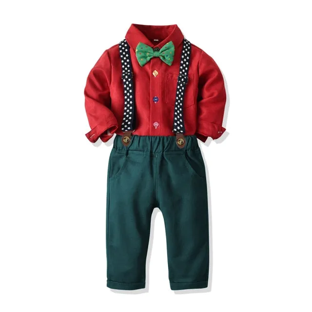 Top and Top Toddler Boys Clothing Set Autumn Winter Children Formal Shirt Tops Suspender Pants 2PCS Suit Kids Christmas Outfits