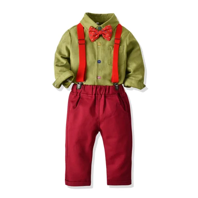 Top and Top Toddler Boys Clothing Set Autumn Winter Children Formal Shirt Tops Suspender Pants 2PCS Suit Kids Christmas Outfits