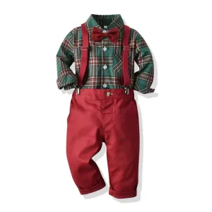 Top and Top Toddler Boys Clothing Set Autumn Winter Children Formal Shirt Tops Suspender Pants 2PCS Suit Kids Christmas Outfits