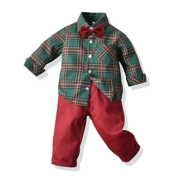 Top and Top Toddler Boys Clothing Set Autumn Winter Children Formal Shirt Tops Suspender Pants 2PCS Suit Kids Christmas Outfits