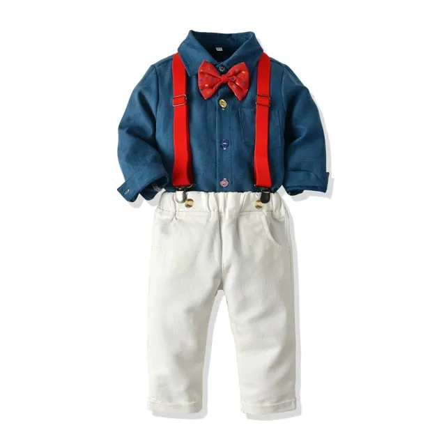 Top and Top Toddler Boys Clothing Set Autumn Winter Children Formal Shirt Tops Suspender Pants 2PCS Suit Kids Christmas Outfits