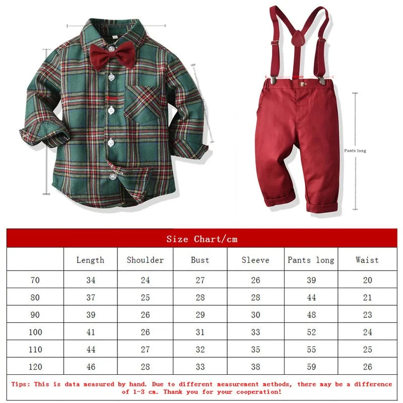 Top and Top Toddler Boys Clothing Set Autumn Winter Children Formal Shirt Tops Suspender Pants 2PCS Suit Kids Christmas Outfits