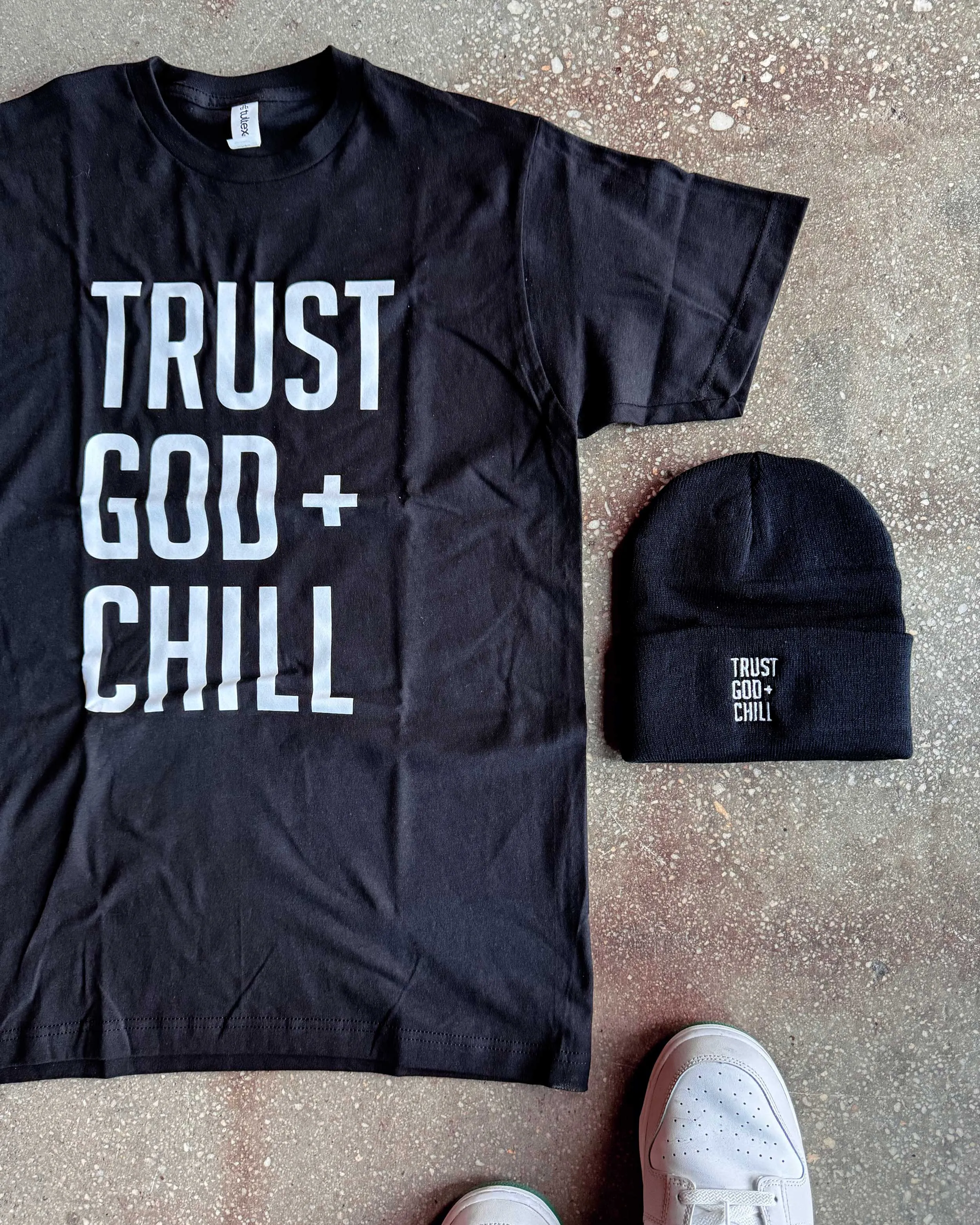 Trust God   Chill Adult Box T-Shirt & Black Beanie Bundle