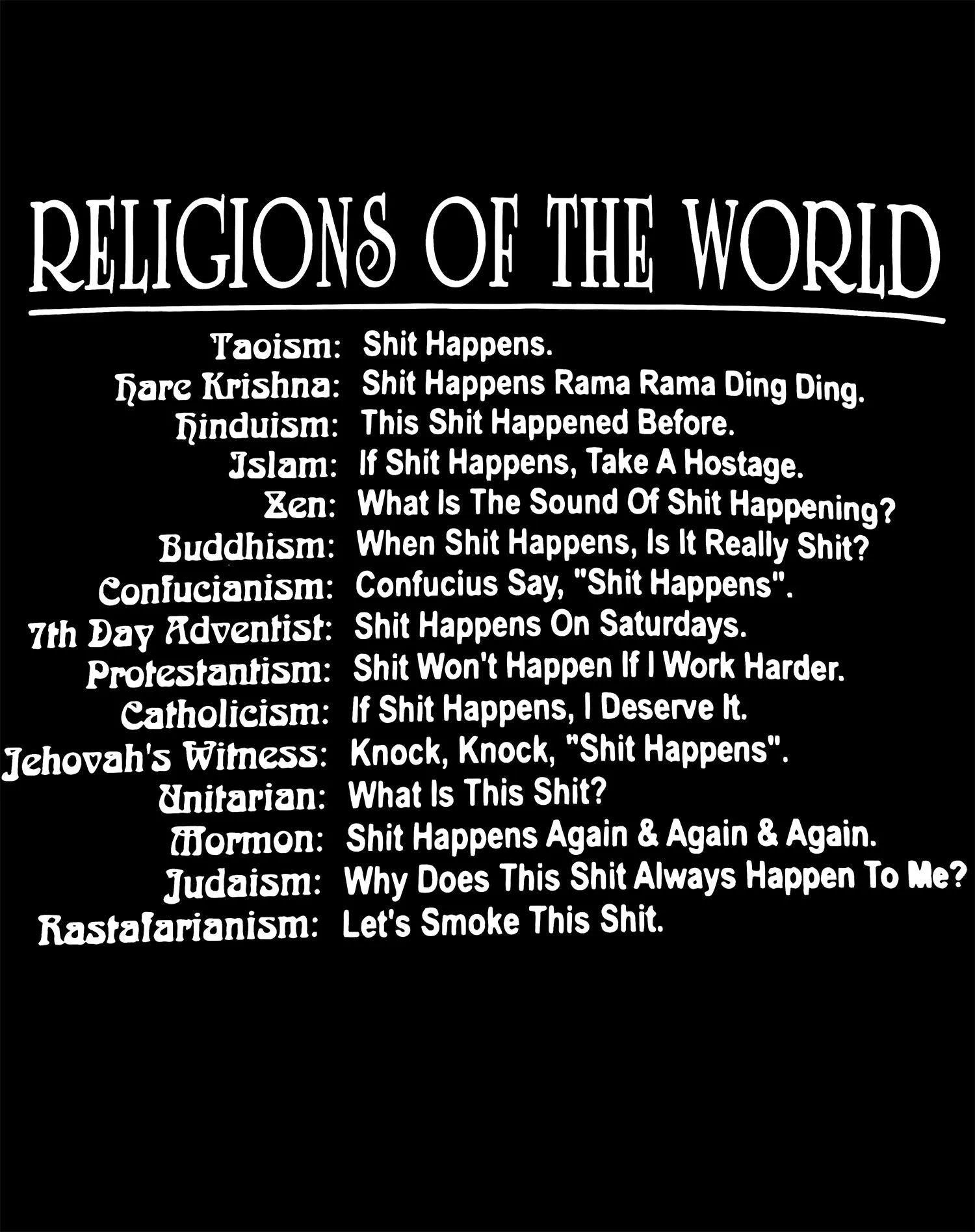 UA Just for Lolz Religions of the World Men's T-shirt (Black)