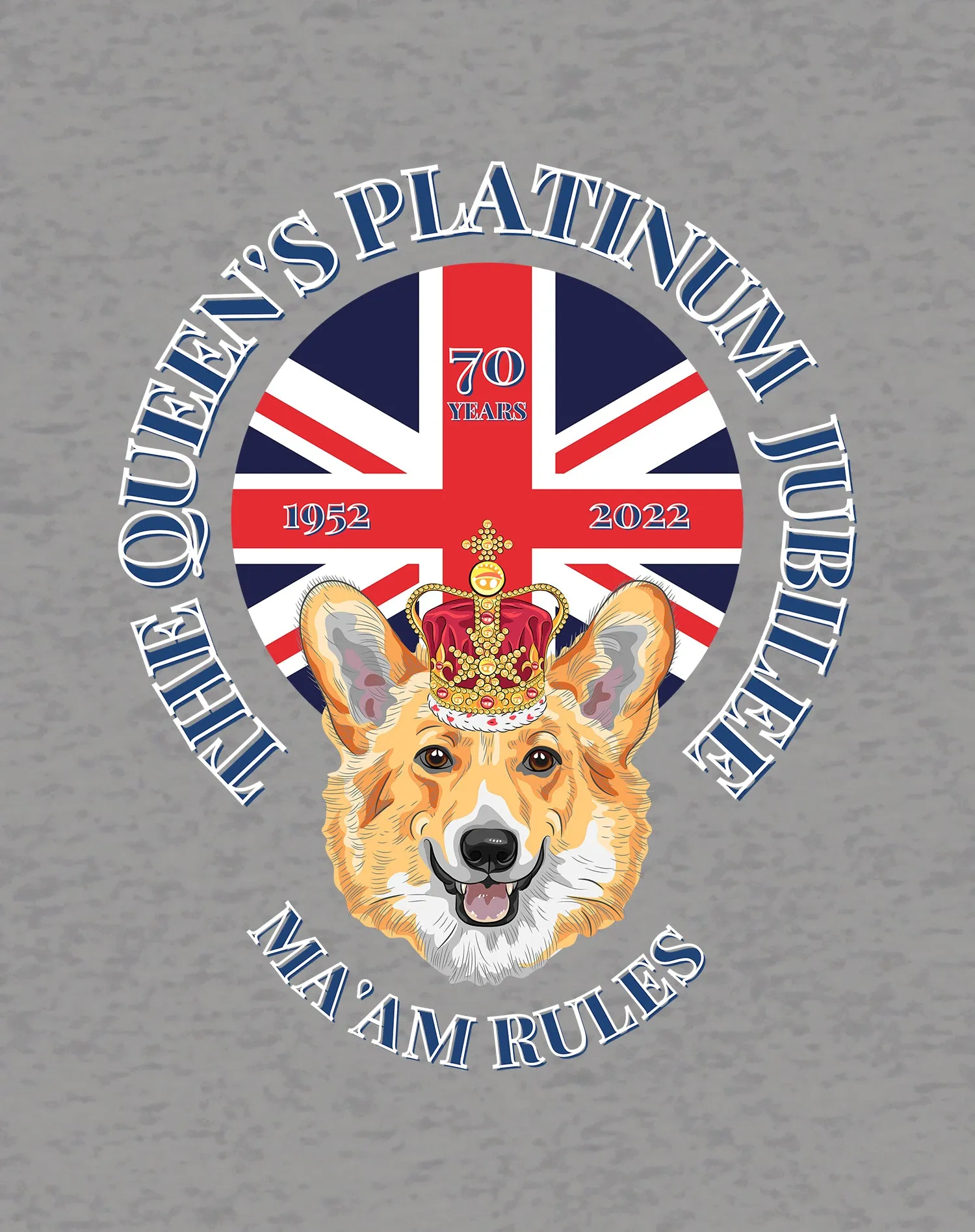 UA Queen's Platinum Jubilee Corgi Ma'am Rules Men's T-shirt (Heather Grey)