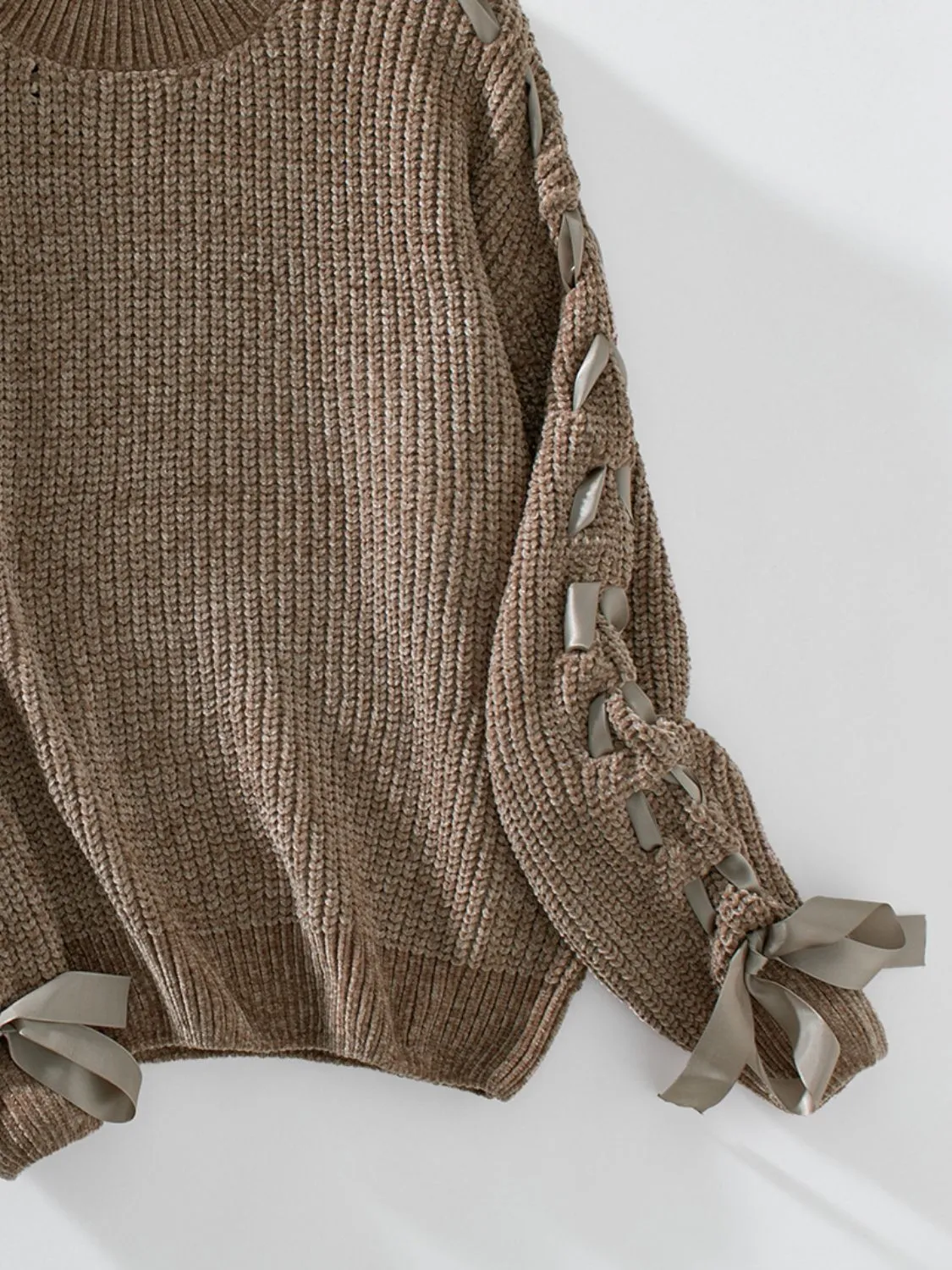Vanessa Lace Up Round Neck Long Sleeve Sweater