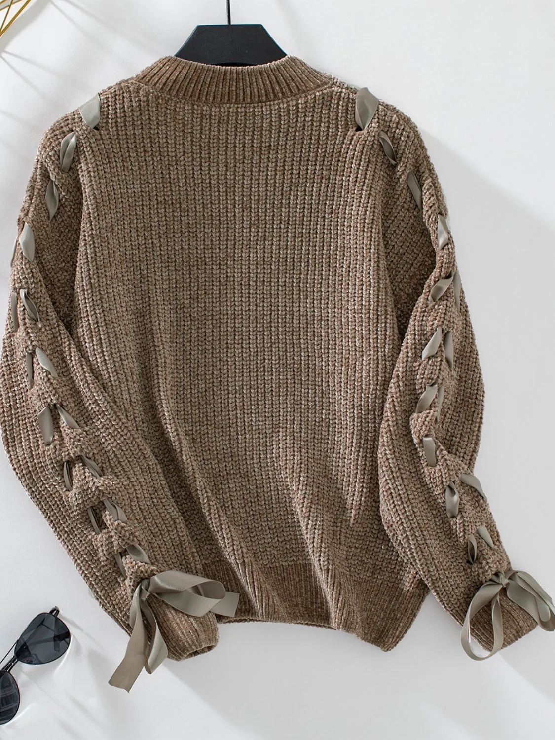 Vanessa Lace Up Round Neck Long Sleeve Sweater