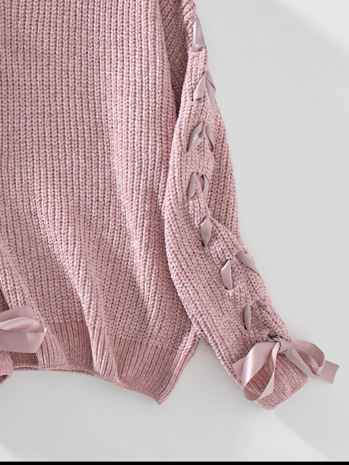 Vanessa Lace Up Round Neck Long Sleeve Sweater
