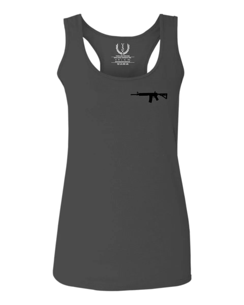 VICES AND VIRTUES Second Amendment Support American Flag Gun ar 15 Rights  women's Tank Top sleeveless Racerback