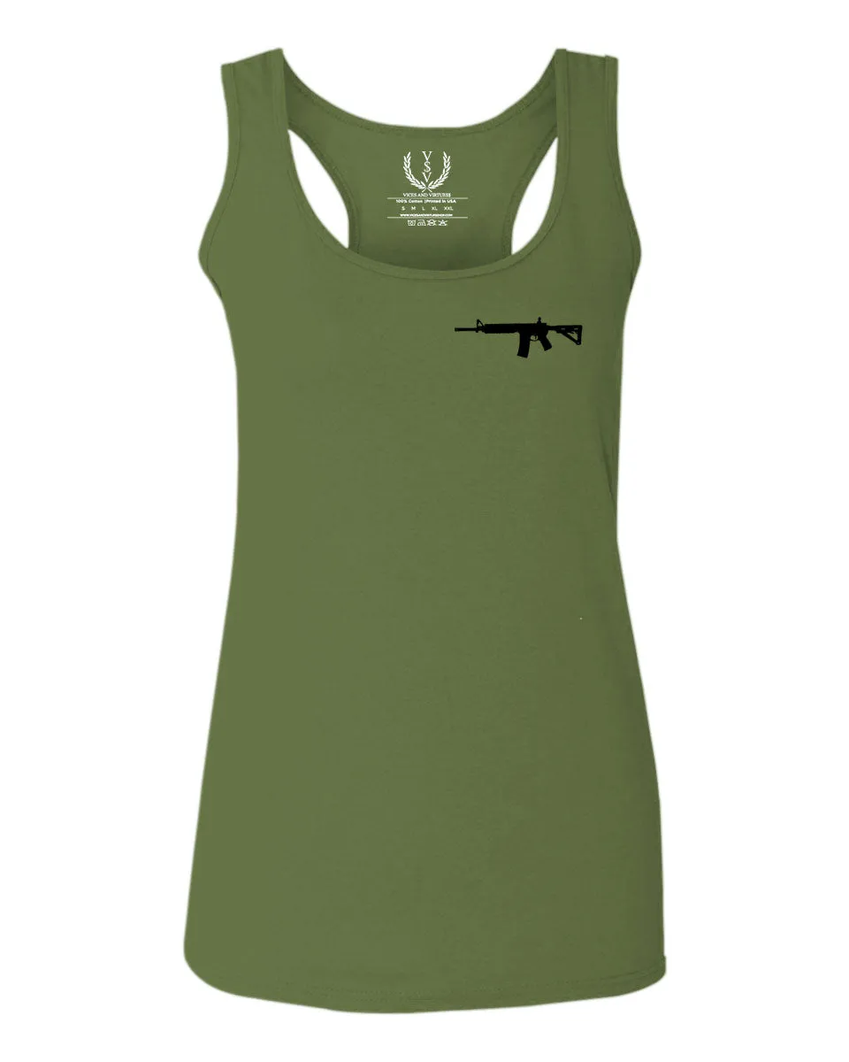 VICES AND VIRTUES Second Amendment Support American Flag Gun ar 15 Rights  women's Tank Top sleeveless Racerback