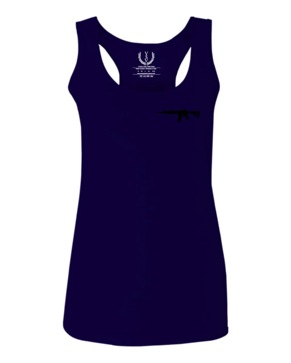 VICES AND VIRTUES Second Amendment Support American Flag Gun ar 15 Rights  women's Tank Top sleeveless Racerback