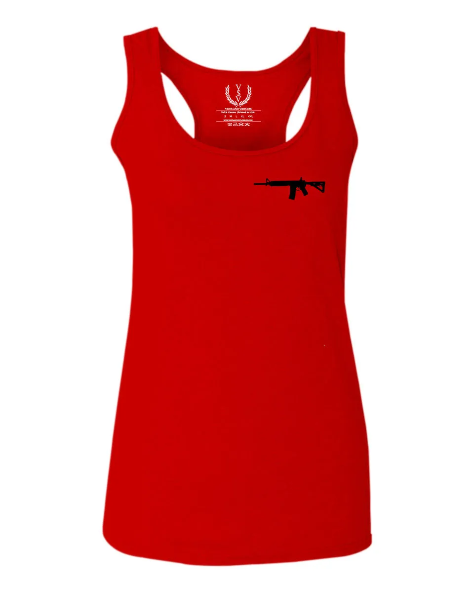VICES AND VIRTUES Second Amendment Support American Flag Gun ar 15 Rights  women's Tank Top sleeveless Racerback