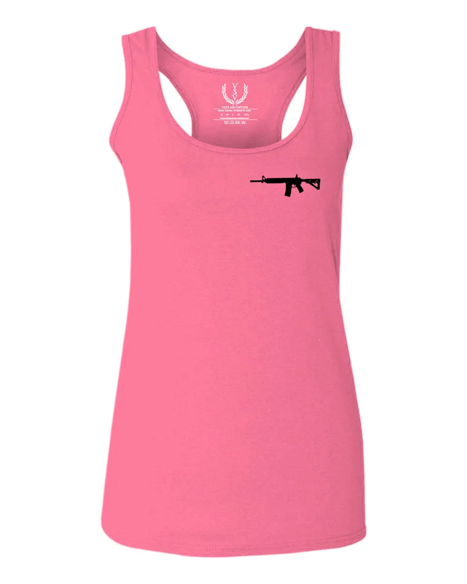 VICES AND VIRTUES Second Amendment Support American Flag Gun ar 15 Rights  women's Tank Top sleeveless Racerback