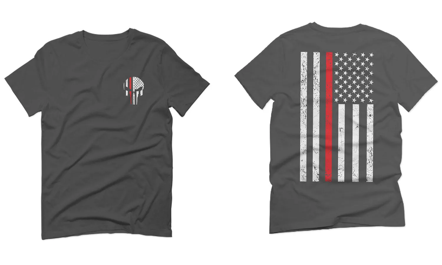 VICES AND VIRTUESS Front Skull Back Flag Thin Red Line USA Firefighter Support For men T Shirt