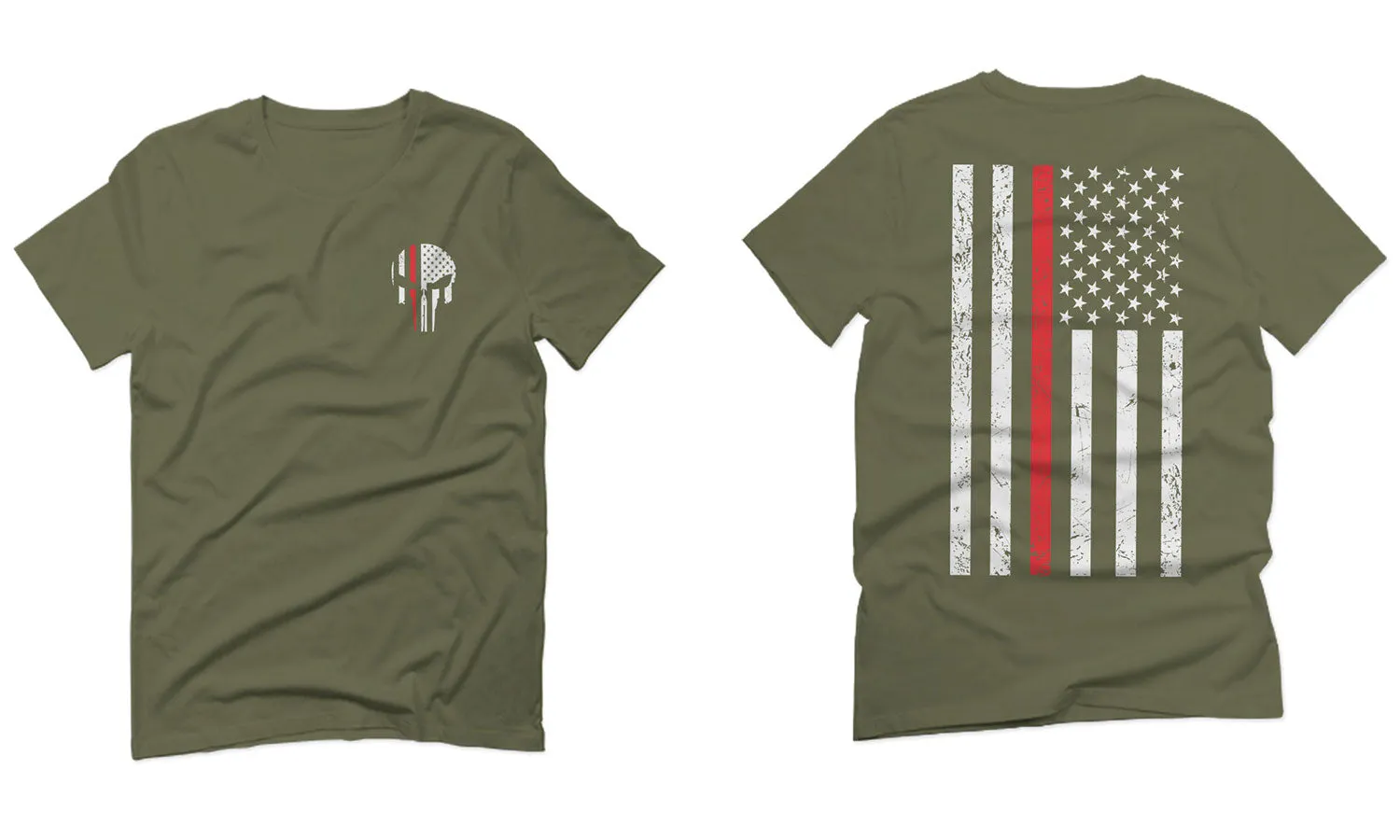 VICES AND VIRTUESS Front Skull Back Flag Thin Red Line USA Firefighter Support For men T Shirt