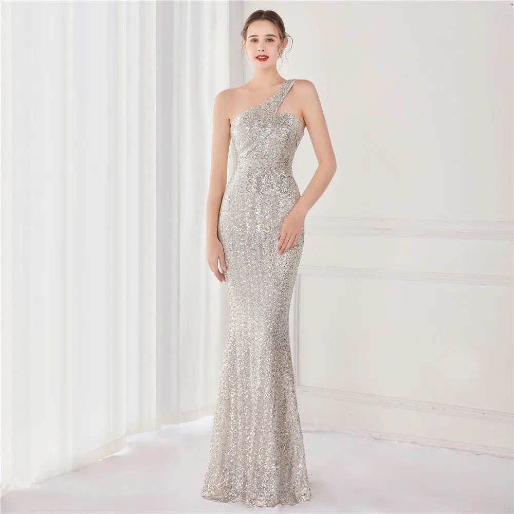 Victoria Formal One-Shoulder Charming Sequined Fishtail Dress