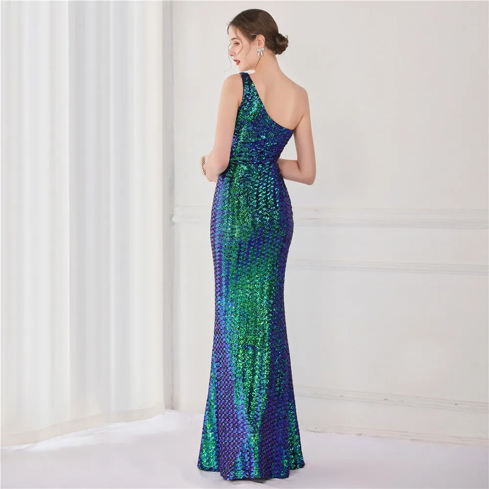 Victoria Formal One-Shoulder Charming Sequined Fishtail Dress