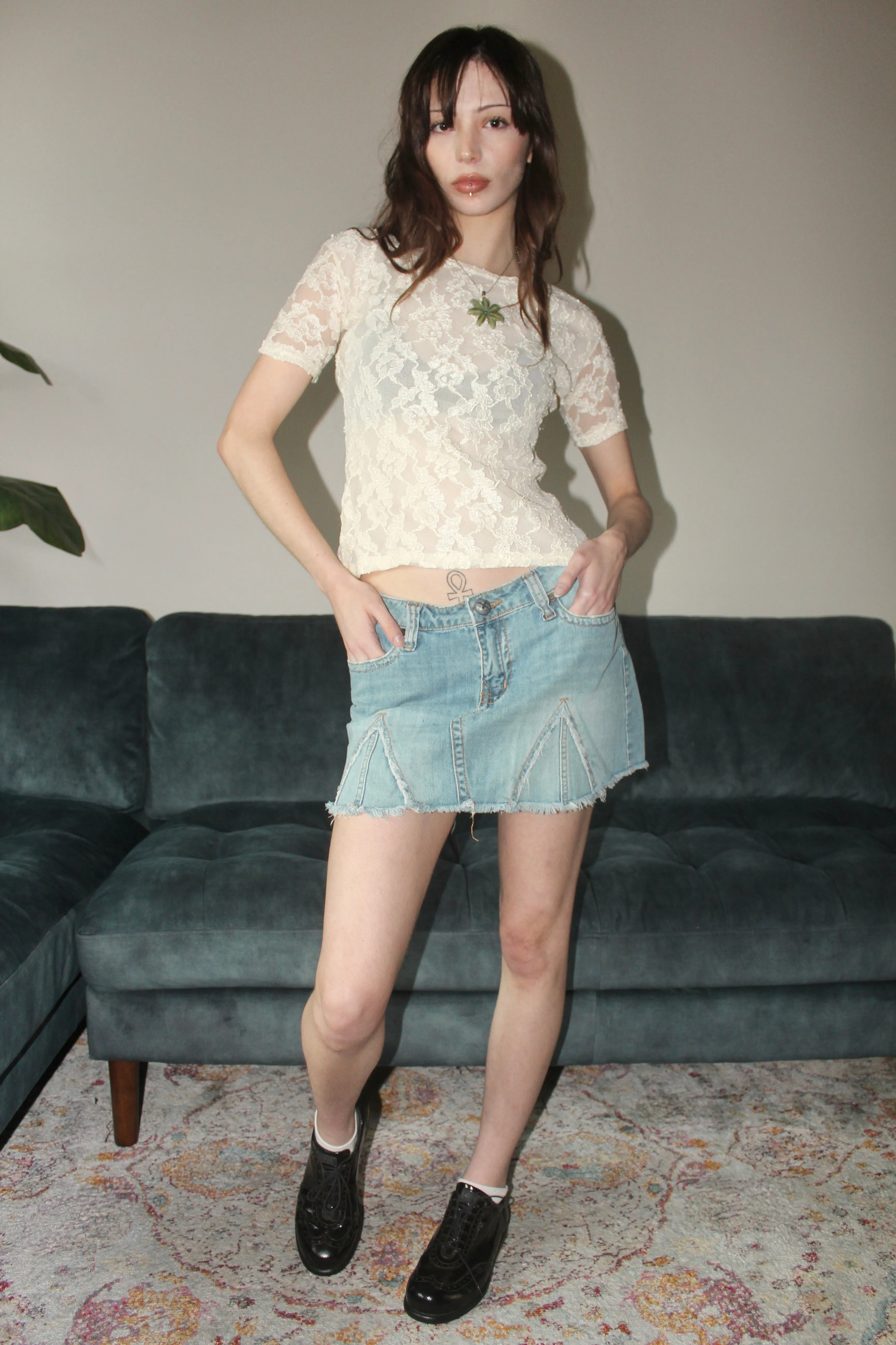Vintage 00s Retro Patterned Mini Skirt (M)
