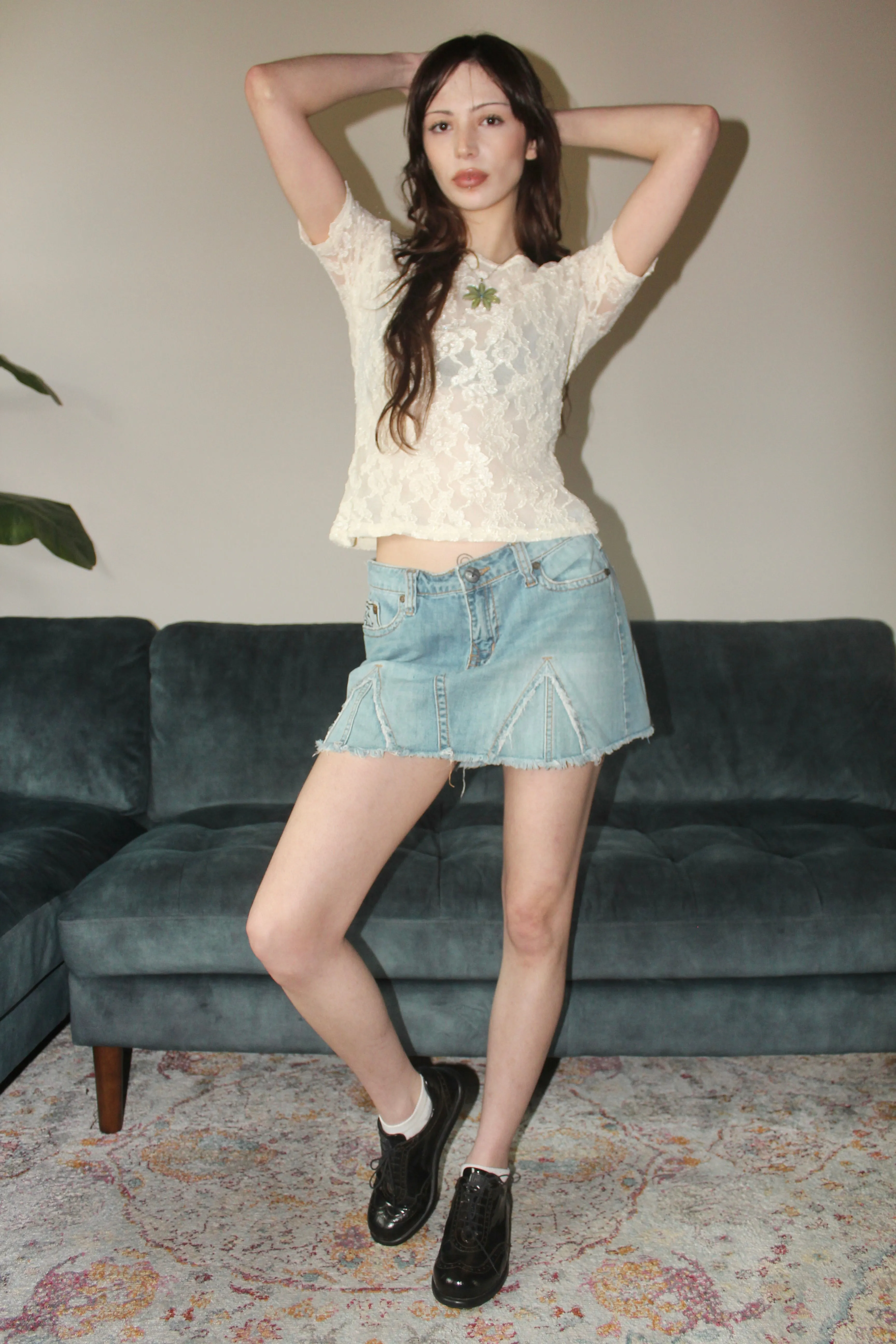 Vintage 00s Retro Patterned Mini Skirt (M)