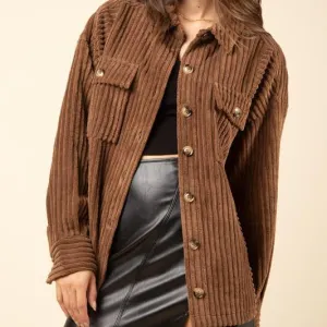 Vintage Brown Corduroy Jacket - Loose, Long-Sleeved, Thick, Warm Winter Coat