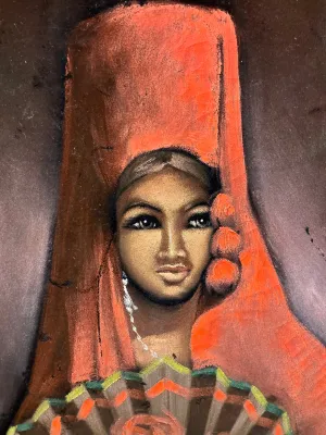 Vintage Framed Lady on Velvet Painting
