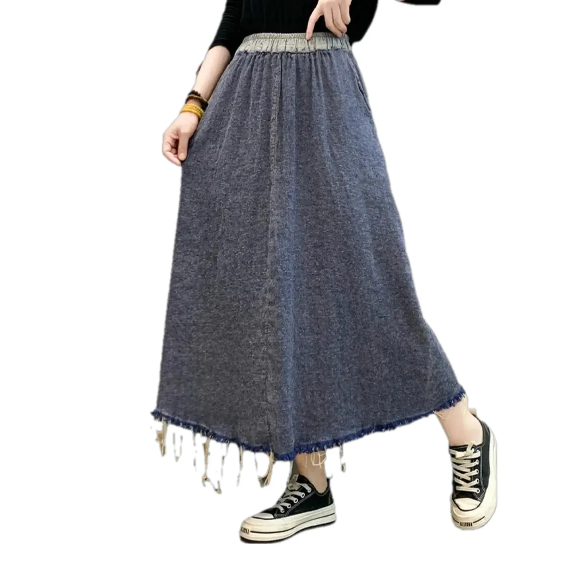 Vintage frayed denim skirt