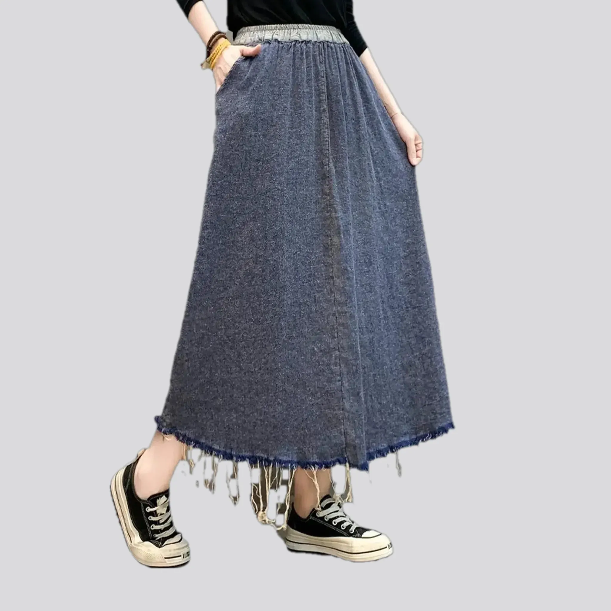 Vintage frayed denim skirt