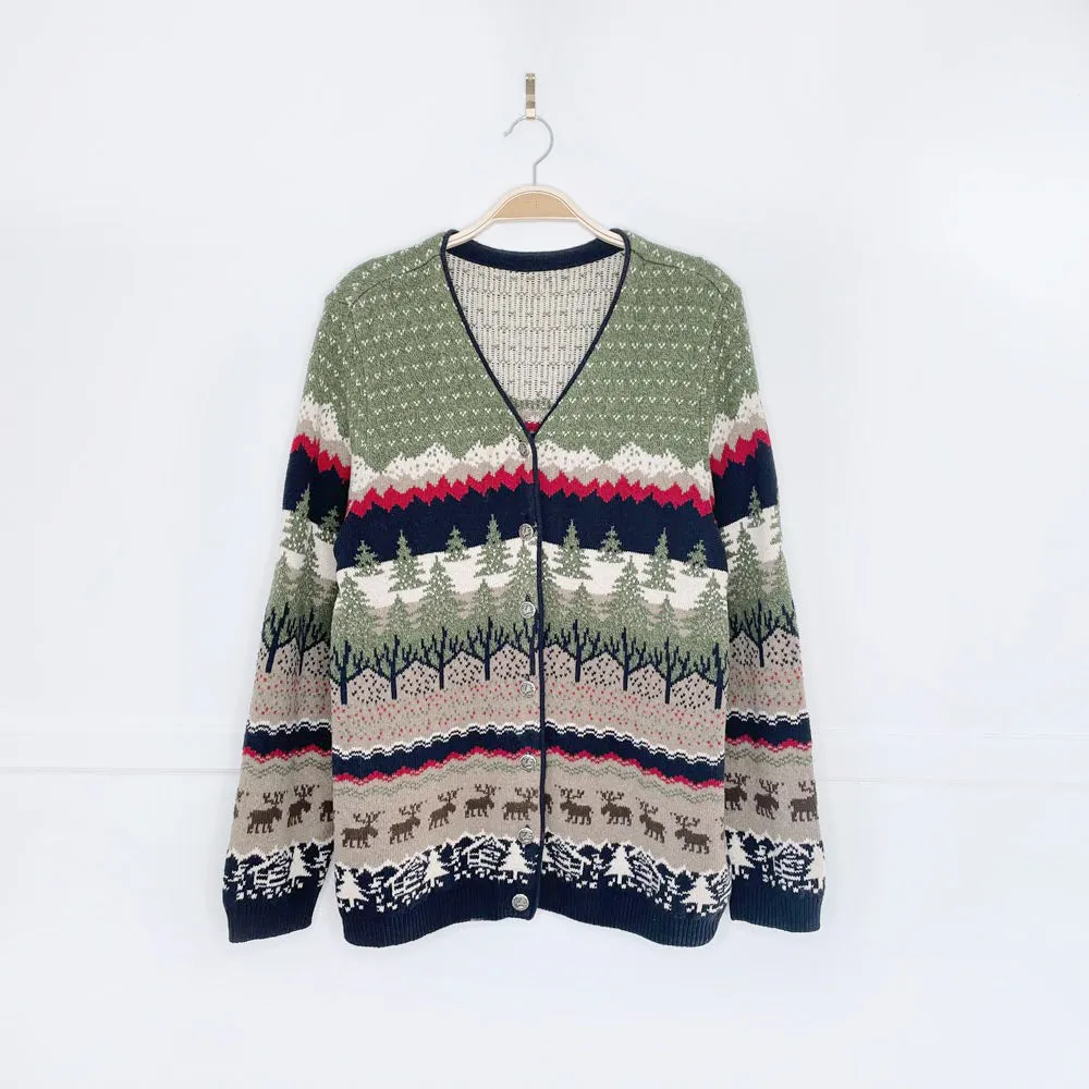 vintage moose   cabin scenery knit cardigan