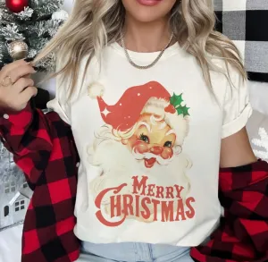 Vintage Santa Christmas Tees Santa Clause Christmas Tshirts-Cream