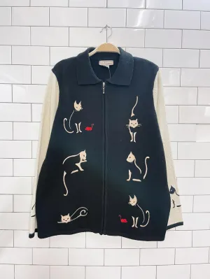 vintage tanjay embroidered cat knit cardigan