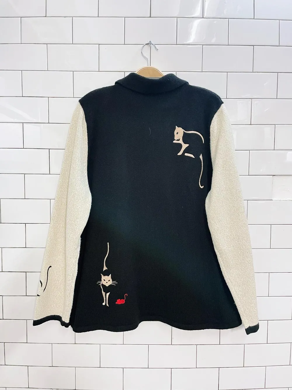 vintage tanjay embroidered cat knit cardigan