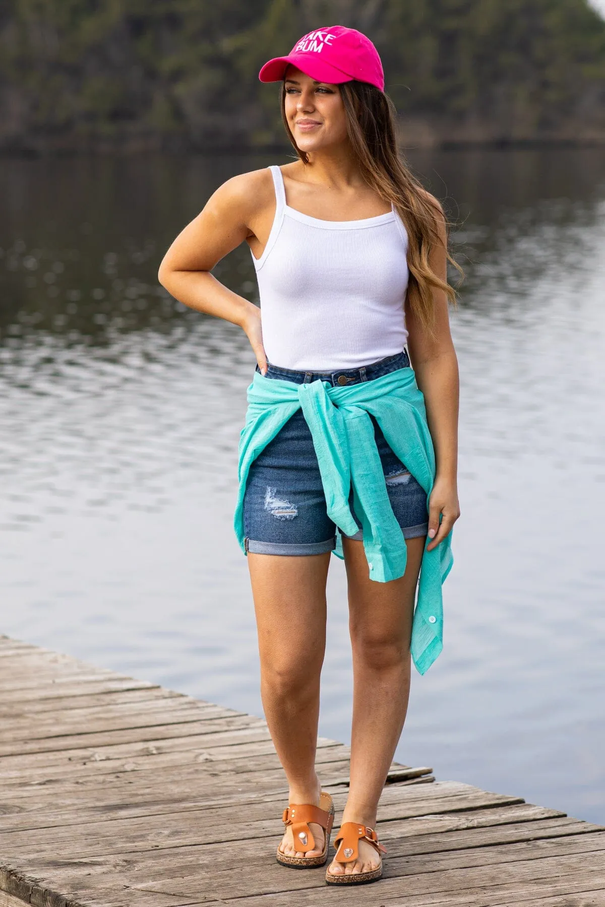 White Ribbed Fitted Tank
