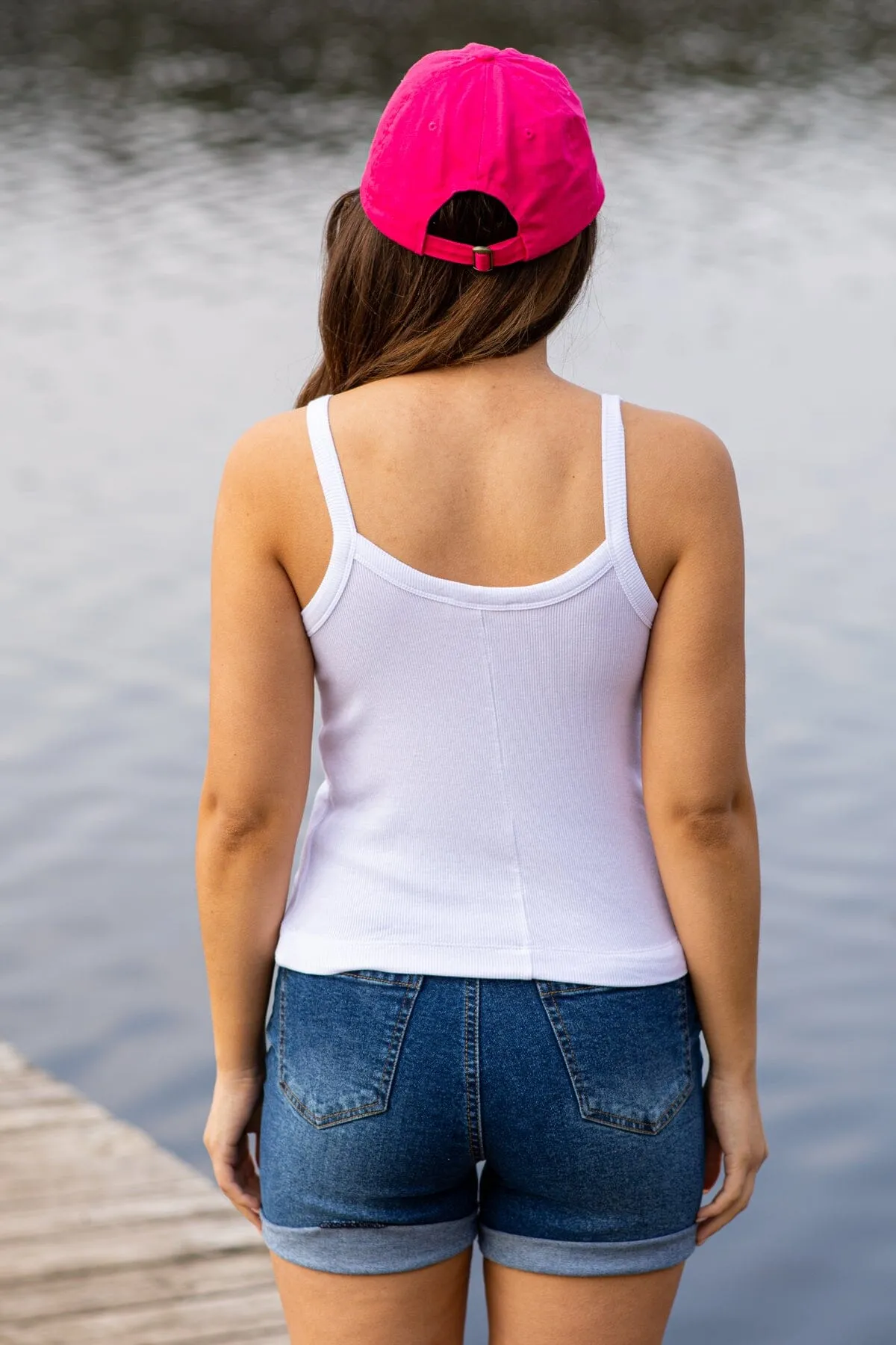 White Ribbed Fitted Tank