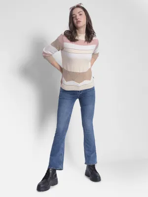 White Striped High Neck Sweaters