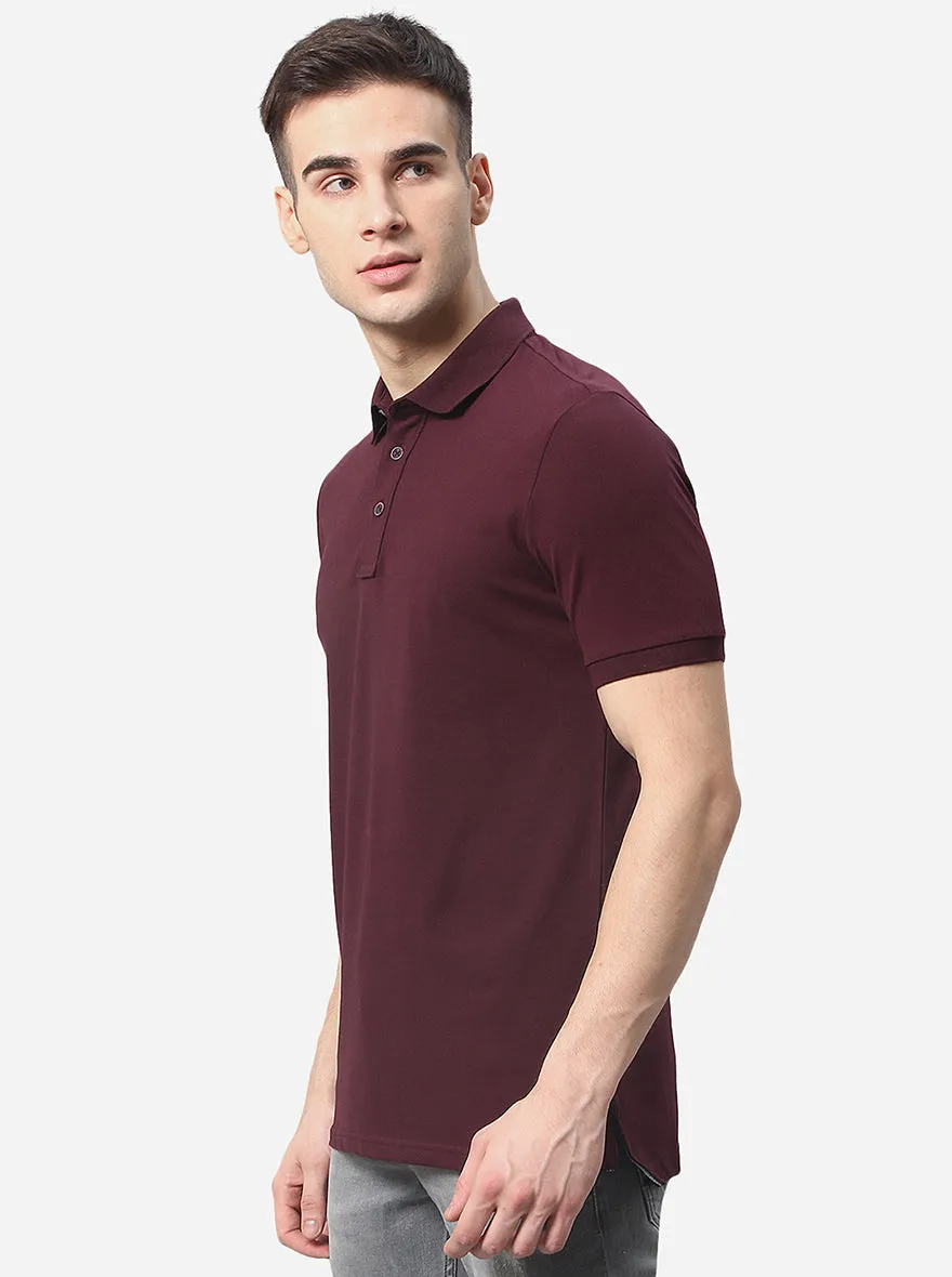 Wine Solid Slim Fit Polo T-Shirt | JadeBlue