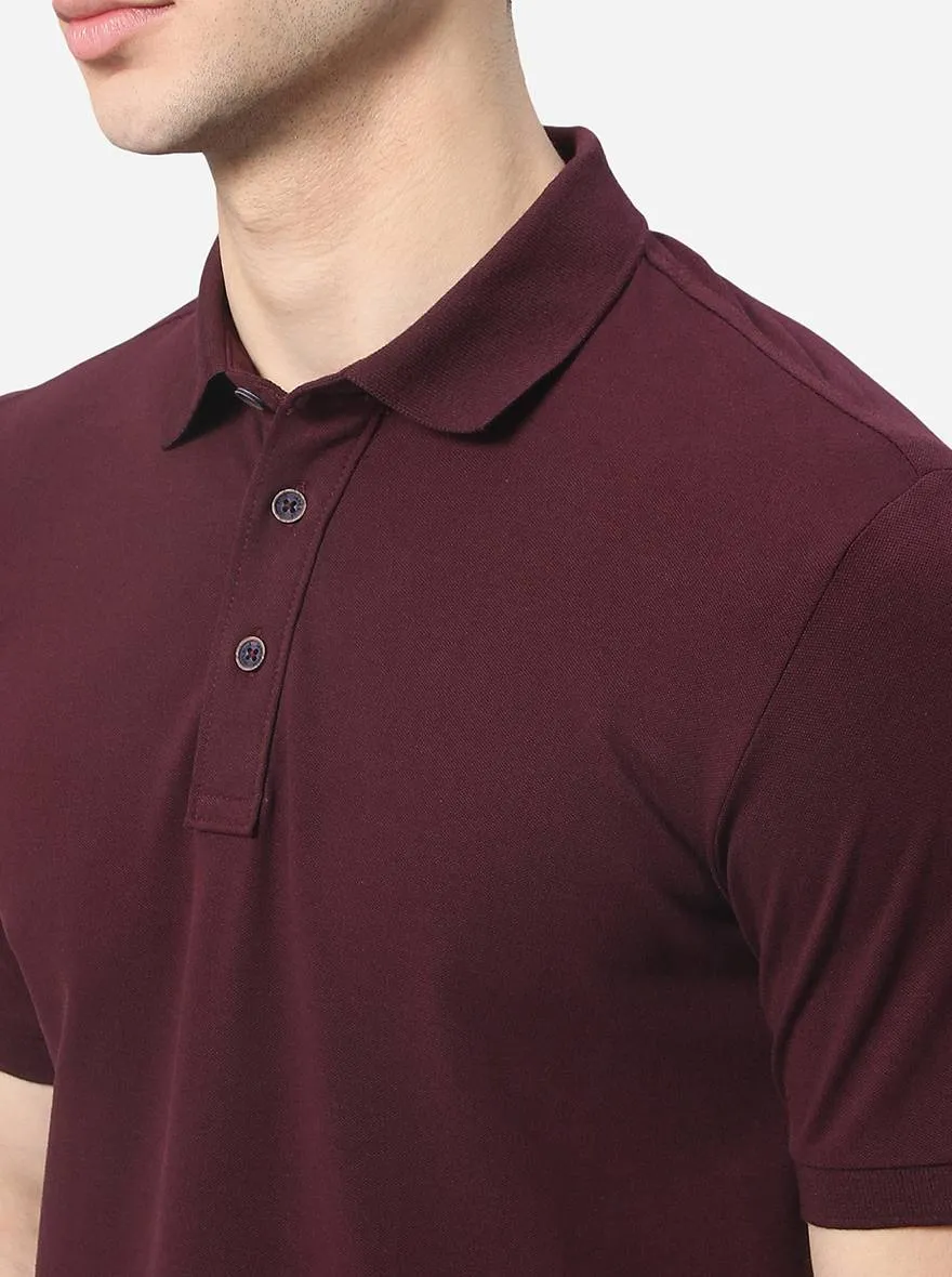 Wine Solid Slim Fit Polo T-Shirt | JadeBlue