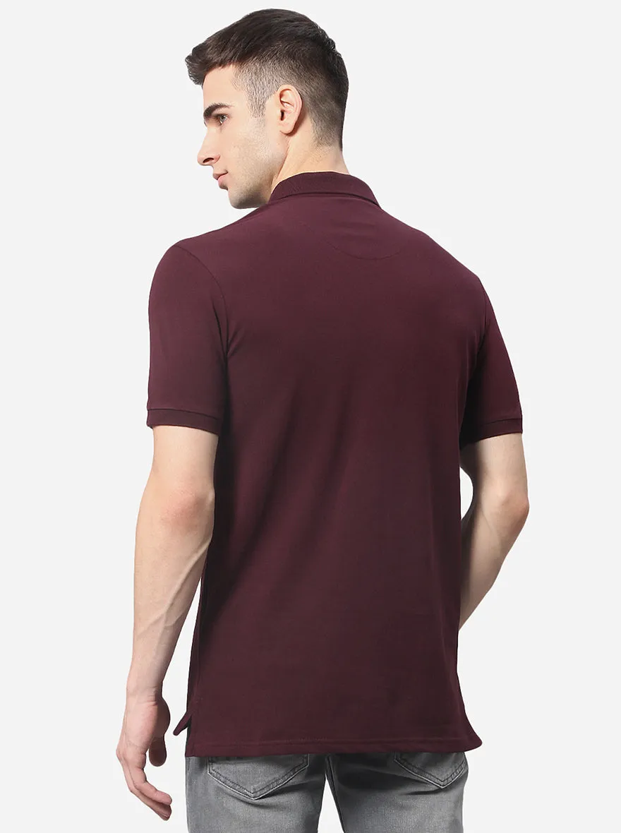 Wine Solid Slim Fit Polo T-Shirt | JadeBlue