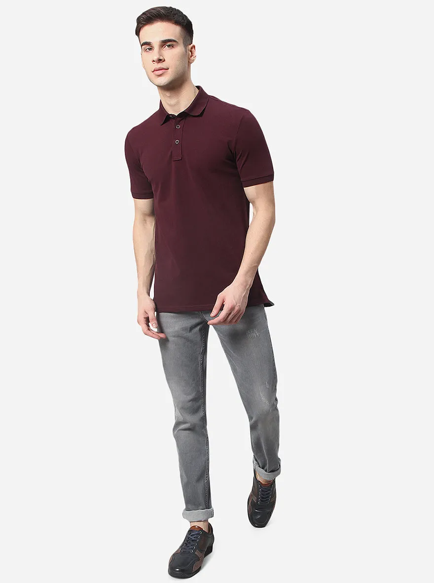 Wine Solid Slim Fit Polo T-Shirt | JadeBlue