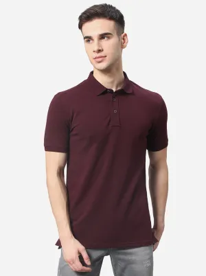 Wine Solid Slim Fit Polo T-Shirt | JadeBlue
