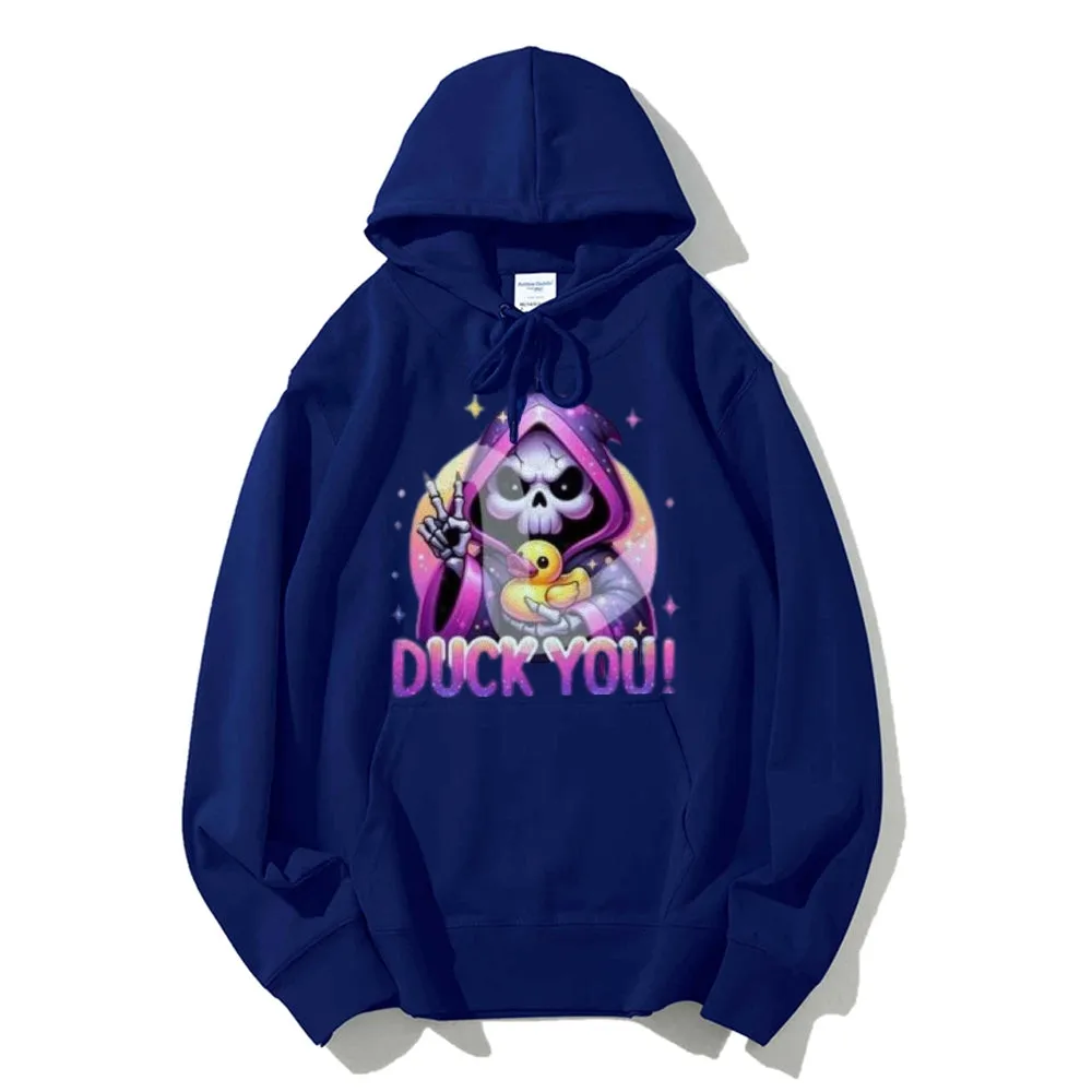 Women Cute Duck with Skull Graphic Hoodies