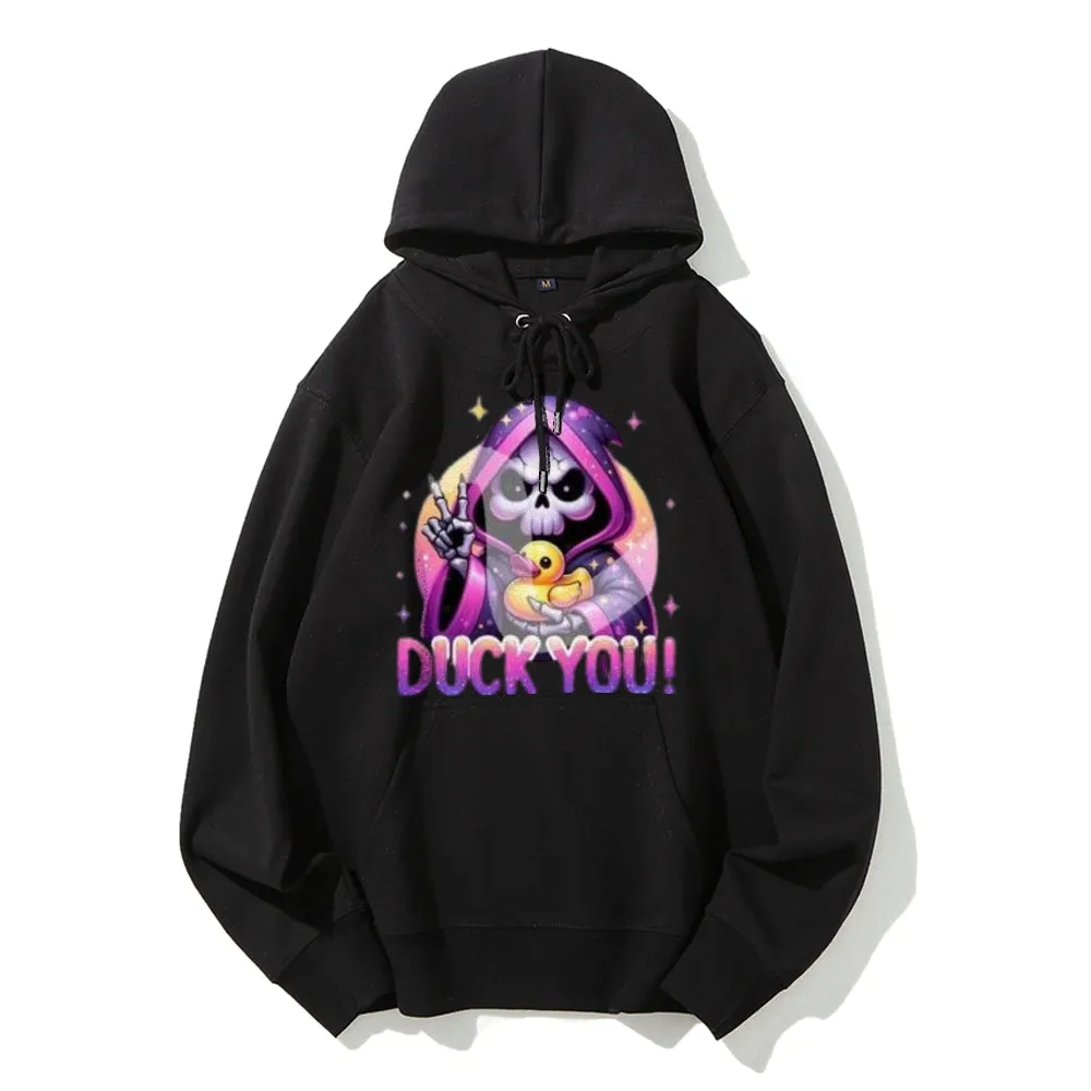 Women Cute Duck with Skull Graphic Hoodies