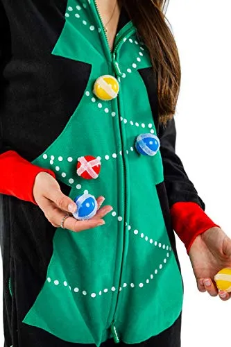 Women's Cozy Christmas Tree Toss Game Jumpsuit, M