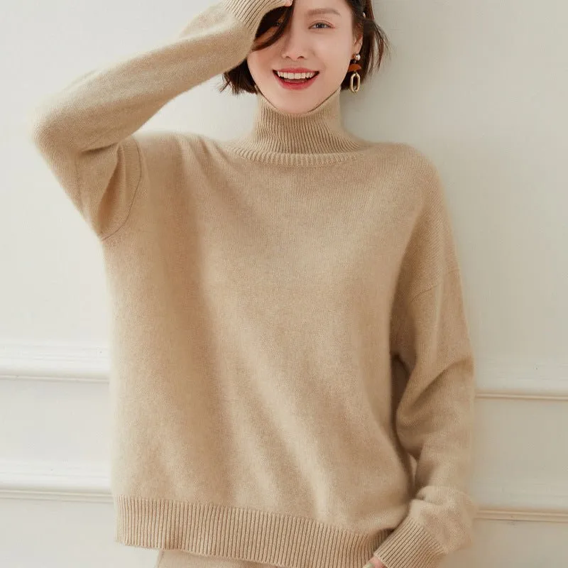 Womens Cozy Turtleneck Long Sleeve Cashmere Sweater