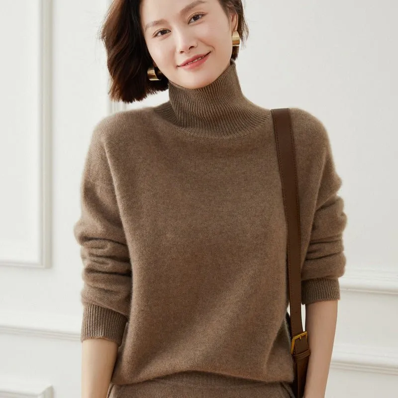Womens Cozy Turtleneck Long Sleeve Cashmere Sweater