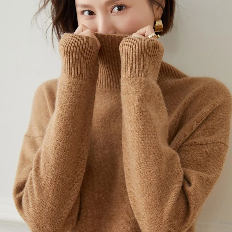 Womens Cozy Turtleneck Long Sleeve Cashmere Sweater