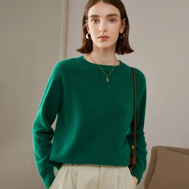 Womens Crewneck Knitted Cashmere Sweater Long Sleeve Pullover