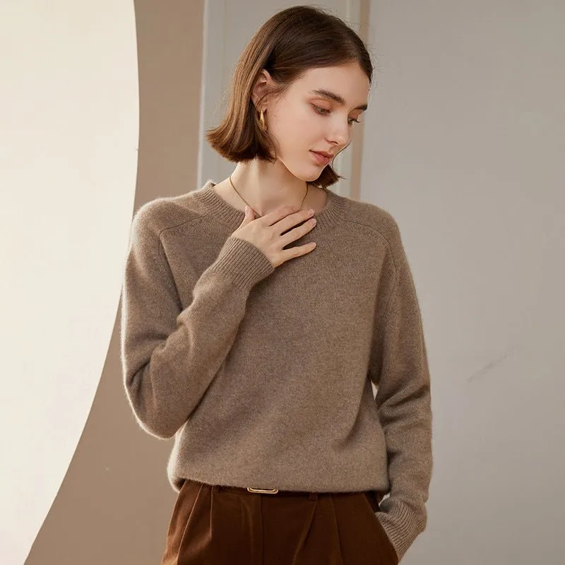 Womens Crewneck Knitted Cashmere Sweater Long Sleeve Pullover